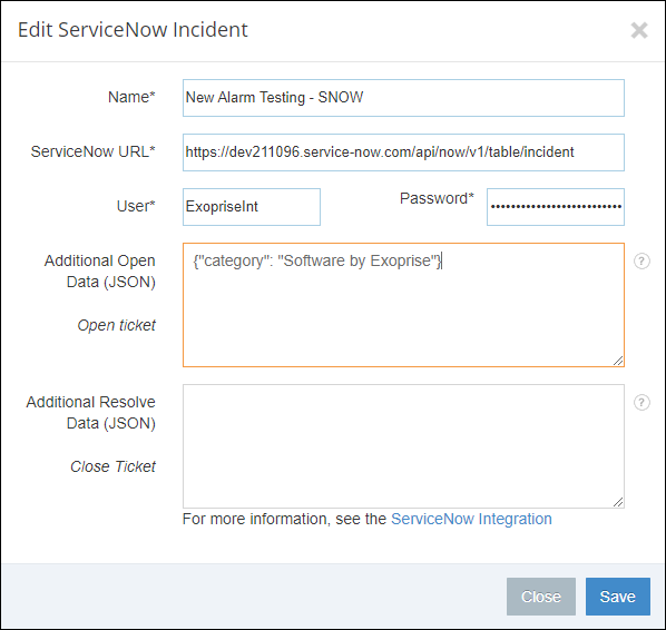 ServiceNow configuration with data